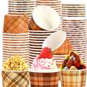 Grencian 120 PCS Fall Paper Cups 12 oz Thanksgiving Orange Brown Gingham Snack Bowls Disposable 4 Colors Dessert Cups for Fall Thanksgiving Holiday Harvest Party Snacks Dessert Candies Party Supplies