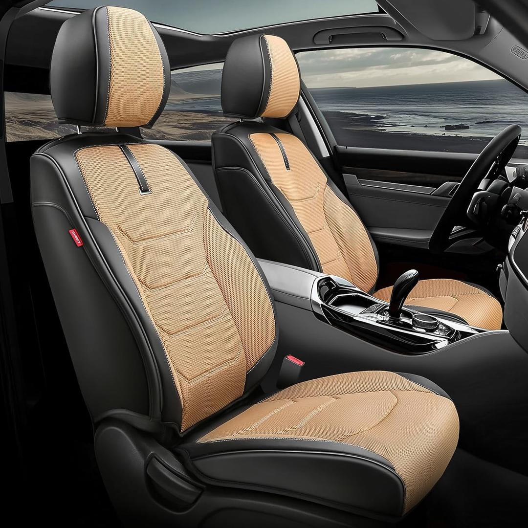 Auto Dynasty Sport Series Leather Car Seat Covers Front Pair, Breathable, Waterproof Faux Leather Automotive Seat Covers for Cars SUV Pick-up Truck Sedan, Universal Anti-Slip Driver Seat Cover, Beige Auto Dynasty Sport Series Leather Car Seat Covers Front Pair, Breathable, Waterproof Faux Leather Automotive Seat Covers for Cars SUV Pick-up Truck Sedan, Universal Anti-Slip Driver Seat Cover, Beige