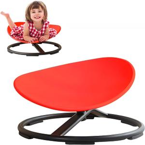 Sensory Spinning Chair for Kids, Autistic Childs Swivel Chair, Sit and Spin Toy, Training Body Coordination, Metal Base Non-Slip Indoor and Outdoor Activity Spins Toys (Round-RED)