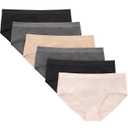 Hanes Tween Girls Underwear, Seamless Girls Panties, Boyshort & Hipster, Assorted Colors, 6-Pack (X-Large, Ivory/Beige/Grey/Black - 6 Pack)