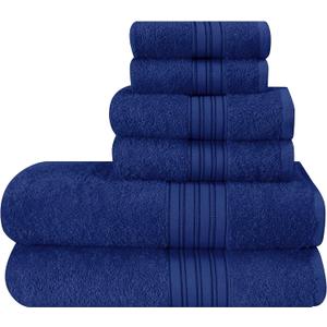BOUTIQUO 6 Pack Cotton Towel Set, Contains 2 Bath Towels 28x55 inch, 2 Hand Towels 16x24 inch & 2 Wash Coths 12x12 inch, Ideal Everyday use, Ultra Soft Compact & Lightweight - Navy Blue