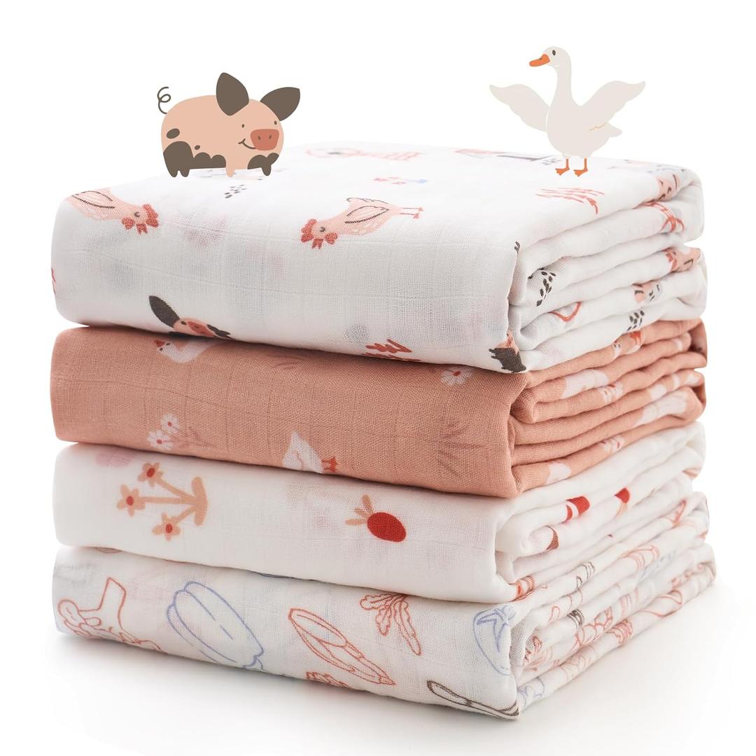 Momcozy Muslin Best Wishes Swaddle Blankets, Ultra Soft Neutral Registry Essentials, Pasture Pals & Pumpkin Dreams, Breathable Large 47'' x 47'' Newborn Boys Girls Receiving Blanket (Joy) Momcozy Muslin Best Wishes Swaddle Blankets, Ultra Soft Neutral Registry Essentials, Pasture Pals & Pumpkin Dreams, Breathable Large 47'' x 47'' Newborn Boys Girls Receiving Blanket (Joy)