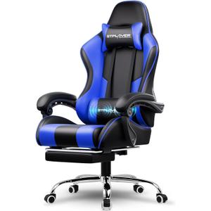GTPLAYER Gaming Chair, Computer Chair with Footrest and Lumbar Support, Height Adjustable Game Chair with 360-Swivel Seat and Headrest and for Office or Gaming (Faux Leather, Blue)