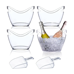 Beverage Tubs for Parties Plastic Ice Bucket for Cocktail Bar Clear Acrylic Bucket with Scoops Drink Bucket Cooler for Chiller Bin for Champagne or Beer (4 L)