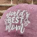 World's Best Mom Hat for Women, Gift of Mothers Day, Washed Pink Baseball Cap for Mother, Adjustable Cotton Snapback Dad Hat