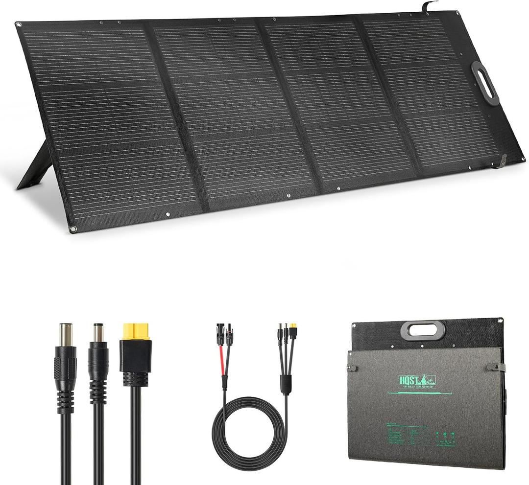 HQST 200W Ultra-Light Portable Solar Panel for Power Station & Solar Generator, 25% High Efficiency N-Type Solar Charger, IP67 Waterproof, Foldable with Kickstands for Camping, RV, Off-Grid, Emergency