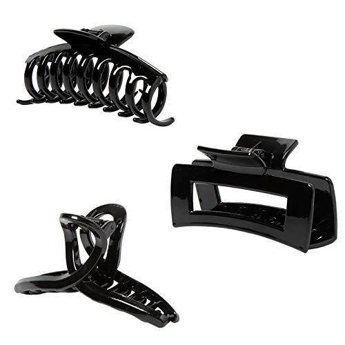 Kitiin Black Claw Clips for Thick/Fine/Thin Hair,Strong holding teeth interlocking Women Large Jaw Clips neutral 3 Count In set basic hair accessories (black hair clips)