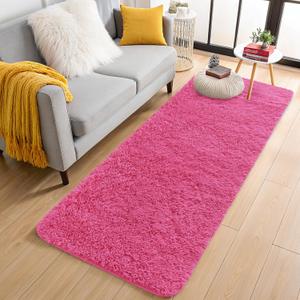 OLANLY 2x5 Machine Washable Runner Rugs for Hallway, Soft Fluffy Shaggy Bedside Rugs for Bedroom, Living Room, Indoor Floor Carpet for Kids Girls Boys, Nursery Rooms, Home Decor Aesthetic, Hot Pink
