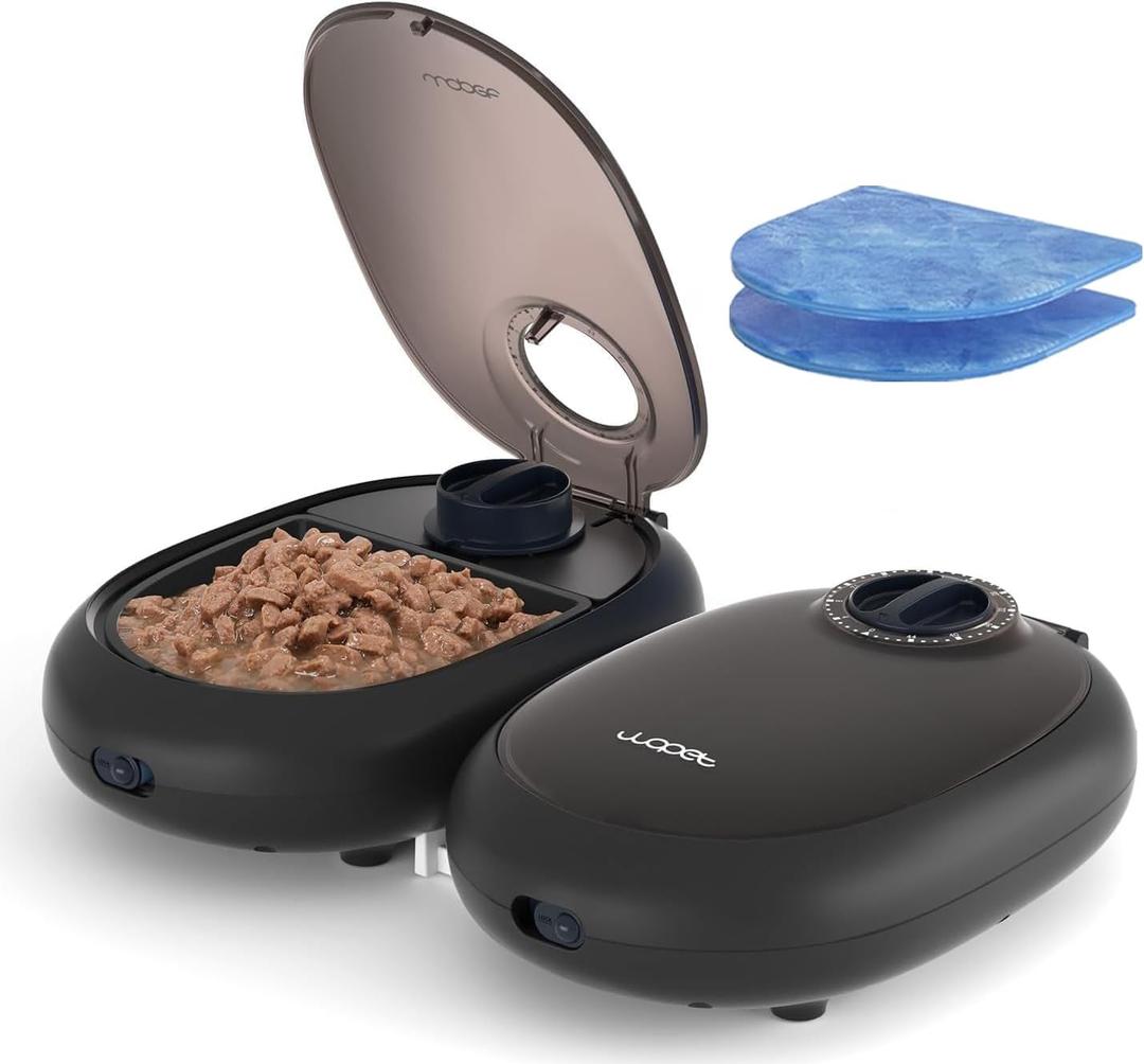 WOPET Automatic Cat Feeder 48H Programmable Pet Food Dispenser with Ice Pack for Freshness, Yogurt & Canned Meals  Perfect for Cats, Kittens & Small Dogs (Black)