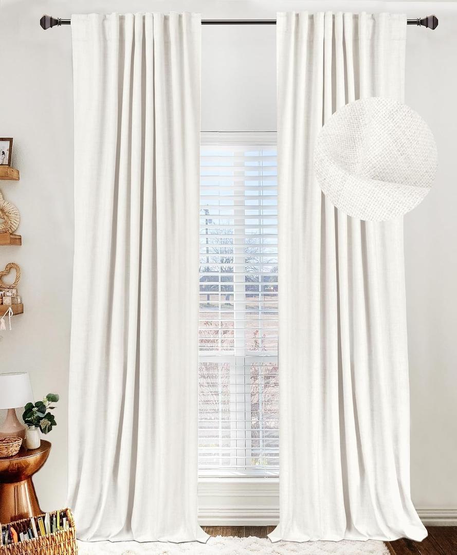 100% Blackout Shield Linen Blackout Curtains for Bedroom 90 Inches Long, Back Tab/Rod Pocket Living Room Drapes, Thermal Insulated Blackout Curtains 2 Panels Set, 50" W x 90" L, Warm Ivory (50"W x 90"L (Pack of 2), Warm Ivory)