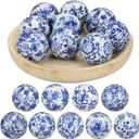 Vesici 9 Pcs Blue and White Porcelain Balls Decorative Chinoiserie Orbs for Centerpiece Bowls China Ceramic Balls Farmhouse Basket Tray Vases Decoration Gifts for Dining Table Holiday(Leaf Style)
