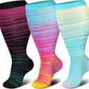 Genovega 3 Packs Wide Calf Compression Socks for Women Men Knee Hight S/M-4XL for Gifts (M)