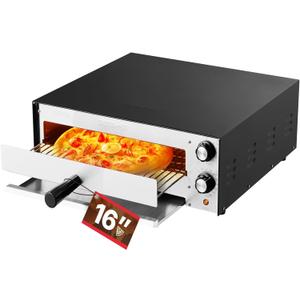 VEVOR Electric Pizza Oven, 16-inch Indoor Pizza Ovens, 572F Max Temp, 1750W Commercial Pizzas Maker w/Timing & Temp Control, Countertops Pizza Cooker w/Pizza Rack, Crumb Tray, Diner and Home