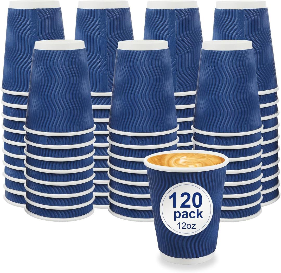 Coffee Cups, 120 Pack 12 oz Disposable Insulated Paper Cups, Corrugated Kraft Ripple Wall Cup Suitable for Hot and Cold Drinks