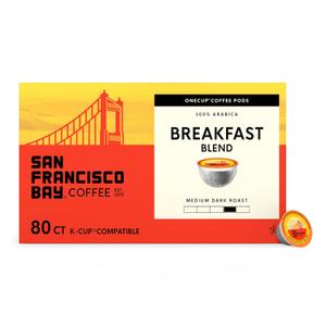 San Francisco Bay K-Cup Coffee Pods, Breakfast Blend (80 ct), Medium Roast, Commercially Compostable Single-Serve Coffee Pods (EXP 06/12/27)