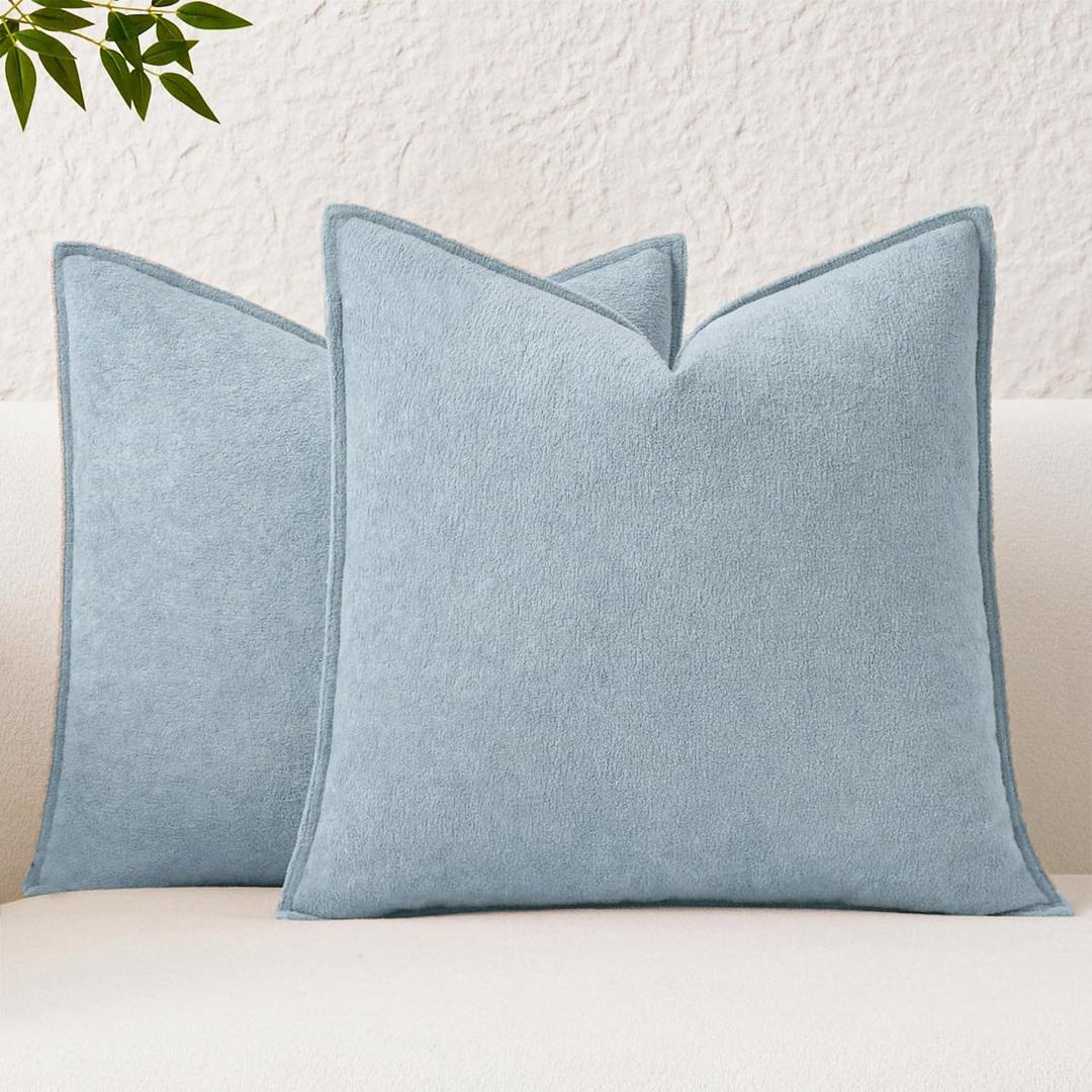 Kevin Textile Waterproof Decorative Pillow Covers Light Blue 24x24 Inch Pack of 2 Soft Boucle Textured Euro Pillowcases Elegant Accent Pillows for Couch Sofa Chair Bed Home Decor Indoor Outdoor