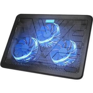 TECKNET Laptop Cooling Pad, Portable Slim Quiet USB Powered Laptop Notebook Cooler Cooling Pad Stand Chill Mat with 3 Blue LED Fans, Fits 12-17 Inches (Black)