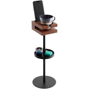 Drink Table for Small Spaces - Slim Pedestal Side Table with Real Wood Top & Stable Base for Coffee & Cocktails - Ideal for Tight Living Room & Bedroom Spaces (Sapele)