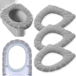 Bathroom Soft Thicker Warmer Stretchable Washable Cloth Toilet Seat Cover Pads 3PCS (Blue Green Gray) (Gray,Gray,Gray)