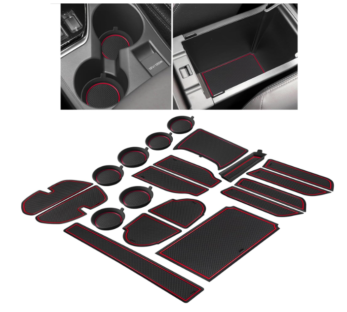 SENSHINE Cup Holder Insert for Subaru Crosstrek Accessories 2024 2025 Impreza Accessories 2024 2025 Center Console Liner Door Pocket Slot Mat Non-Slip Anti Dust Cup Coaster Pad 20Pcs (Red Trim)