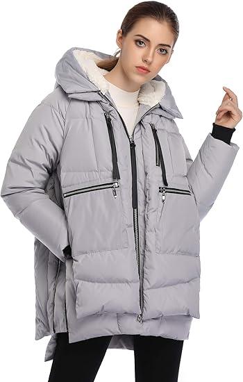Women's Winter Thickened Down Jackets Long Down Coats Warm Parka with Hood (Medium, Grey)