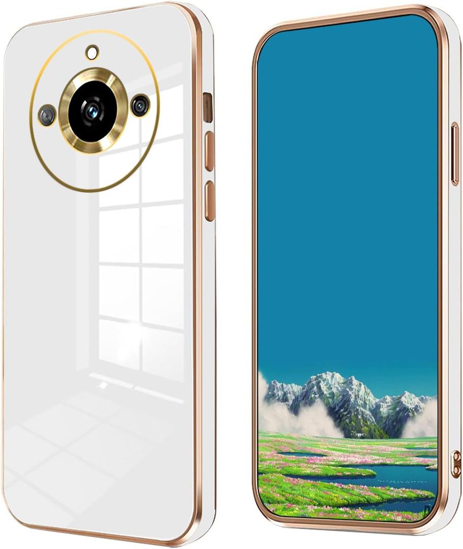 Compatible with Realme 11 Pro Plus Case Silicone Pink, Plating for Realme 11 Pro Plus Phone Case Shockproof Thin and Soft Cover (White)