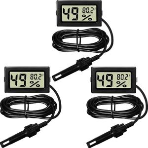 Weewooday Mini Digital Temperature Humidity Meters Gauge with Probe Gauge LCD Fahrenheit Display Thermometer Hygrometer for Incubator Reptile Plant Greenhouse Chicken Coop Garden(Black, 3 Pieces)