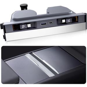 USB Hub for Tesla Model Y Juniper 2025 2026 Model 3 Highland 2024 2025 with Sliding Cover, 119W Dual Type-C Retractable Cables Multi Ports Fast Charger fit Center Console Docking Station