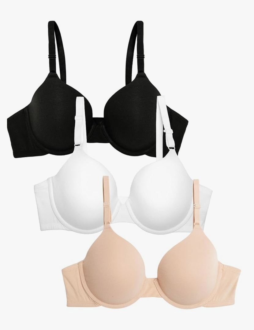 Fruit of the Loom Women's Smooth Cotton T-Shirt Bra Pack - Ultra-Soft, Flexible, and Invisible Under Tees 34C