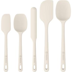 5 Pieces Silicone Spatula Set, Food Grade Rubber Spatula, Upgrade Strong Handle with Ergonomic Grip, Heat Resistant Up to 600F for Nonstick Cookware, Cooking Candy Series (Cream White)