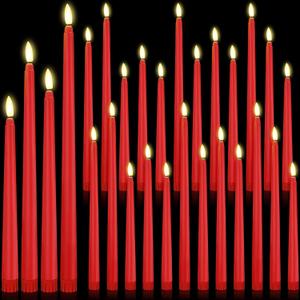 24 Pcs Flameless LED Taper Candles Battery Operated Candles 8.58'', 9.69'', 10.98'', 12.91'', 12.8'' Flameless Candlesticks Flickering for Halloween Christmas Church Wedding(Red)