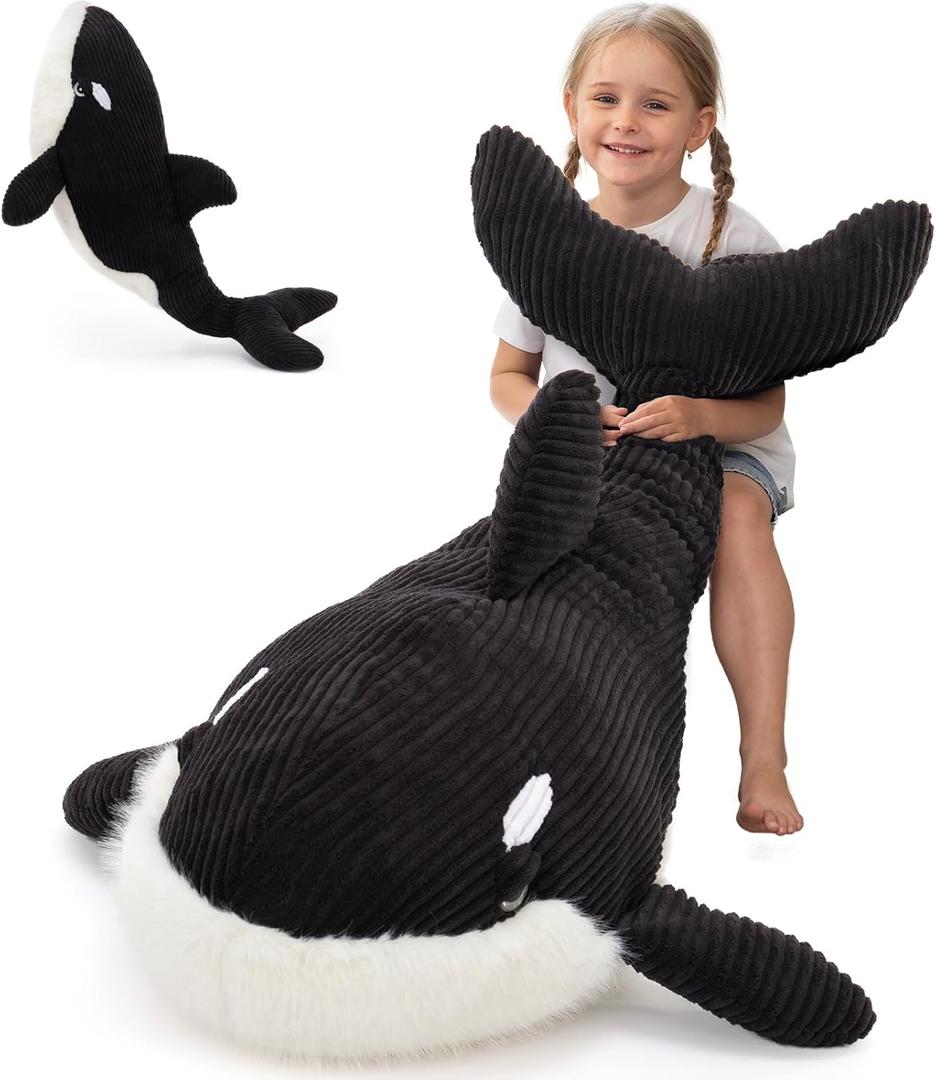 MorisMos Giant Orca Stuffed Animal,47" Plush Orca Whale Toy for Kid/Adult,4ft Realistic Large Killer Whale Stuffed Animal Decor,Big Blackfish Ocean/Sea Animal Gift for Marine Creature Lover,Passed CPC