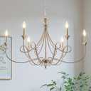 Modern Brushed Nickel Chandelier, 6-Lights Candle Dining Room Light Fixture 36.6in Farmhouse Chandeliers Metal Pendant Lights for Living Room Bedroom Entryway Kitchen Island, Large