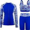 Arolina Womens Rash Guard Long Sleeve Swim Shirts Swimsuit 2025 Bathing Suit with Womens Swim Shorts & Two Pockets (Small, Royal Blue)