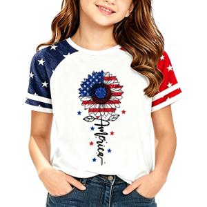 Kids Patriotic T-Shirt for Girls 4th of July Outfit American Flag Sunflower Shirt Kids Independence Day Clothes Size 8T