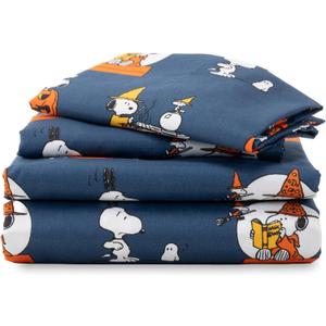 Berkshire Blanket Peanuts Kids Sheet Set Full Size - 4 Pieces,Cute Character Snoopy Printed Soft Microfiber Bed Sheets,Halloween Magic Potions Sheet Navy
