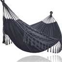 SUNCREAT Extra Large Double Hanging Hammock for Camping, Hammocks for Outside 2 Person Heavy Duty, Dark Gray with Tassels