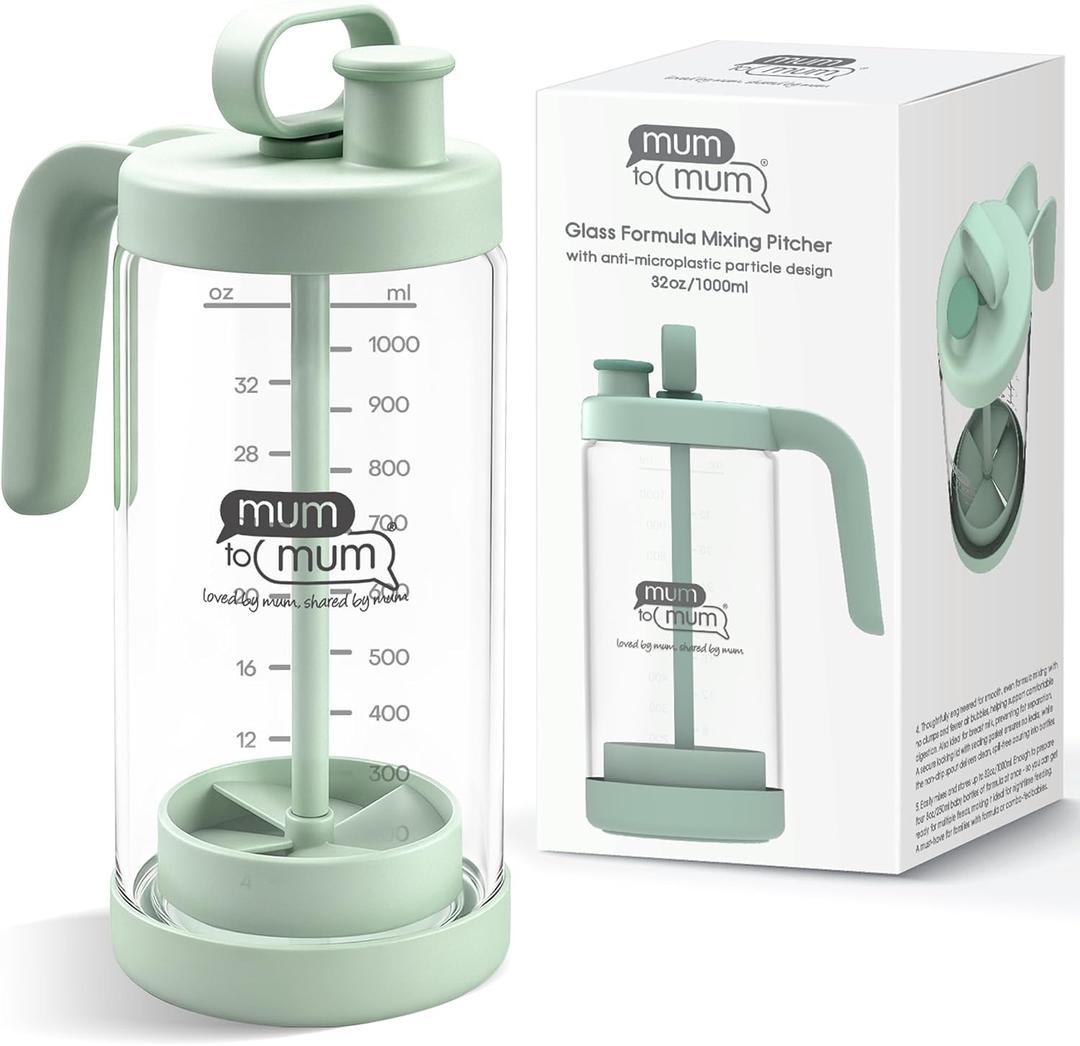 32oz Glass Formula Mixing Pitcher, Formula Pitcher Milk Pitcher Premium Borosilicate Microplastic-Free Leak-Proof Design,Breastmilk Storage,Dishwasher Safe & Thermal Shock Resistant (Light green)