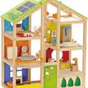 All Seasons Kids Wooden Dollhouse by Hape | Award Winning 3 Story Dolls House Toy with Furniture, Accessories, Movable Stairs and Reversible Season Theme L: 23.6, W: 11.8, H: 28.9 inch