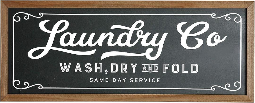 Laundry Sign for Family Laundry Room Decor Rustic Wood Frame Farmhouse Wall Art Black Signs Surface Waterproof Housewarming Gift, 19.7x7.9 inch