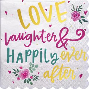 5 x LeZakaa 50Pcs Wedding Napkins-Love,Laughter,Happily Ever AfterLettering Gold Foil Design 3 Ply Disposable Paper Napkin Bridal Shower Tableware Party Supplies for Wedding, Engagement-6.5x6.5" Folded