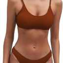 Fanuerg Women's Ribbed Bikini Sets Scoop Neck Cheeky Swimsuit Textured Two Piece Bathing Suit Size S