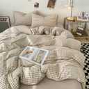 Nayoroom Gingham Duvet Cover Queen Size Brown Tan Plaid Checkered Comforter Cover Grid Farmhouse Bedding Set 3 Pcs Soft Breathable Washed Microfiber Gifts for Women Men