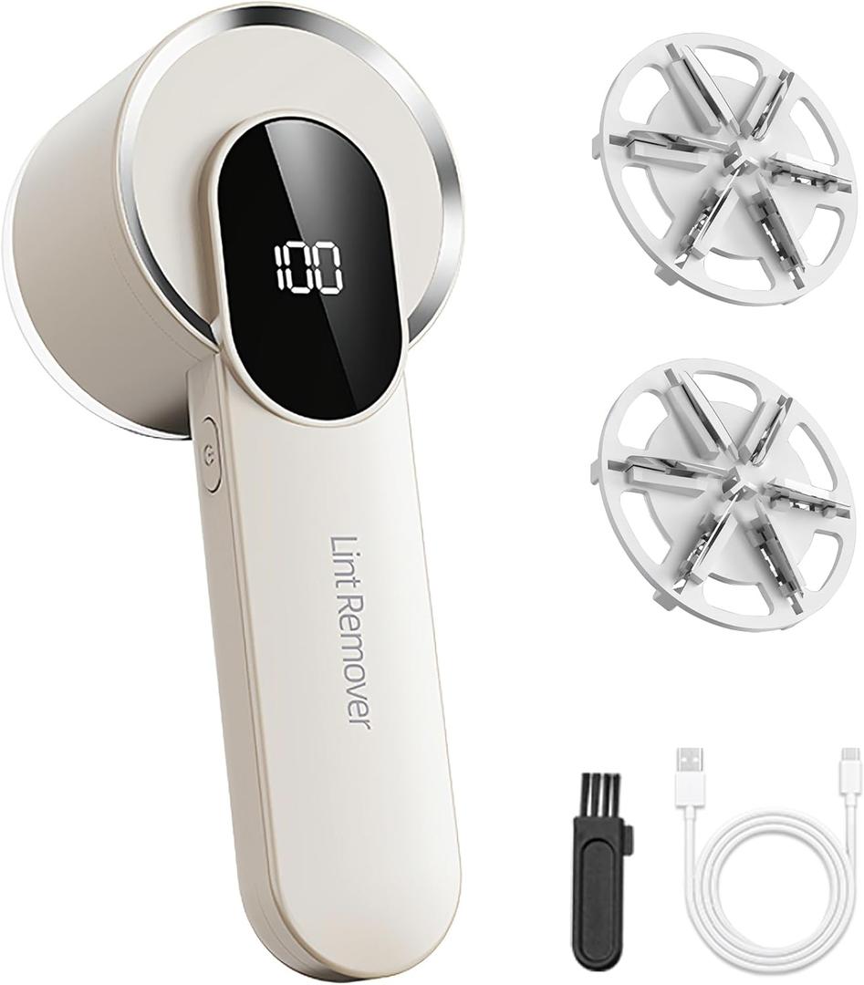Fabric Shaver, Electric Sweater Shaver with 2 Extra Replaceable Stainless Steel Blades, Digital LED Display, USB Rechargeable, Lint Remover for Clothes, Couch, Furniture, Fuzz, Lint Ball, Pillings