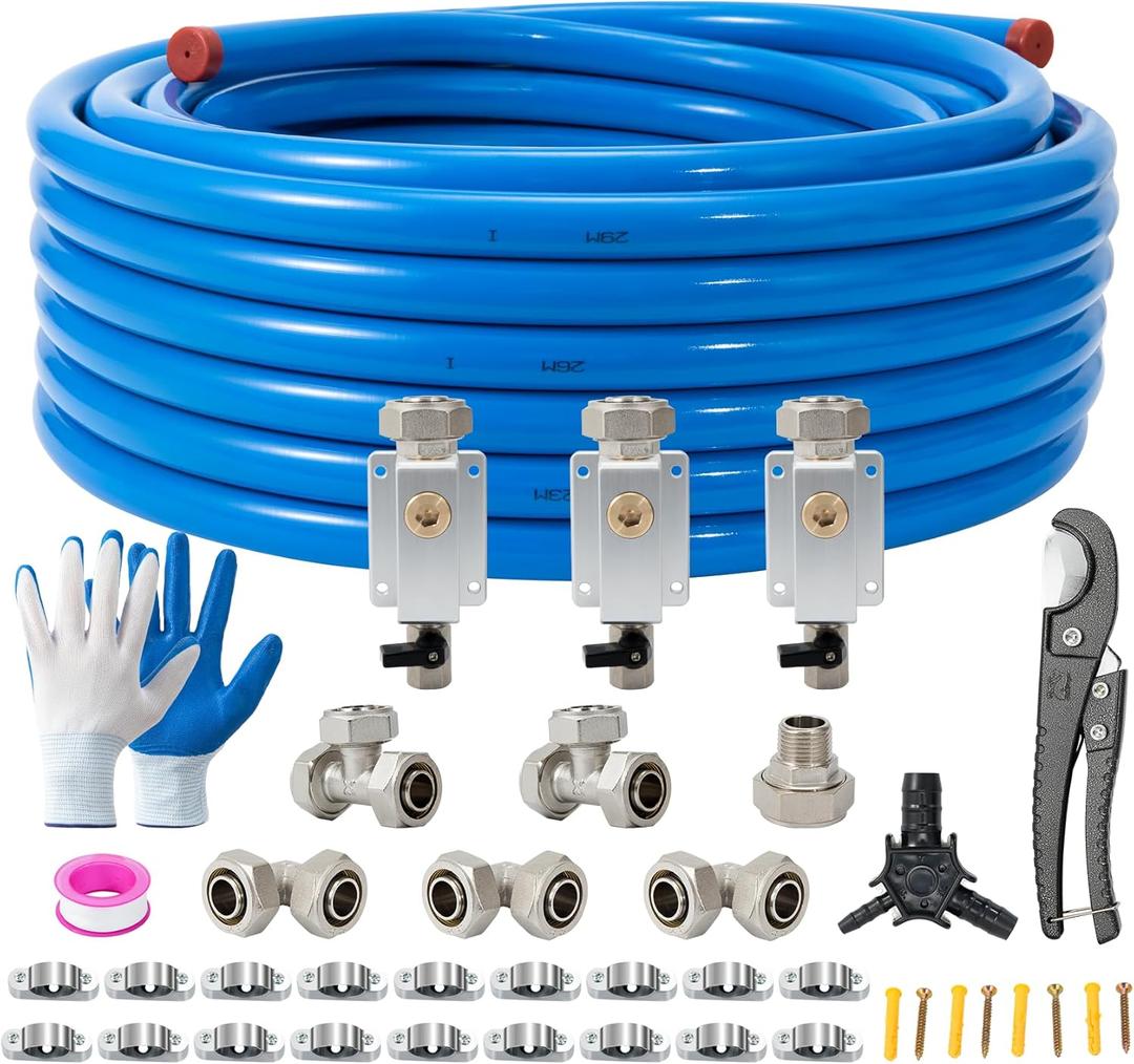 3/4"100&200&300ft Compressed Air Line Kit for Shop/Garage, Hdpe-Aluminum Rapid Air System Includes Right Angle Fittings and Tee Fittings, Compressed Air Piping System Leak Proof&Easy to Install