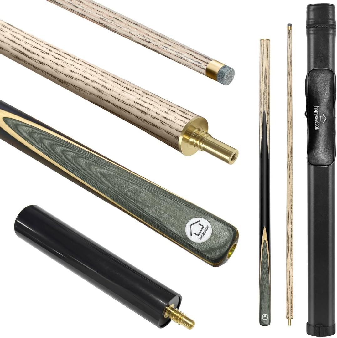 HomeSeason Snooker Cue Stick 18oz 1/2 Jointed 57in Pool Cue, with Extension Leatherette Cue Bag, Durable Ash Wood Billiards Cue (HS-S04-A)