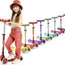 Lifemaster Mini 3-Wheel Kids Scooter with Multi-Color Wheel Lights  4-Height Adjustable Handlebar, Wide Anti-Slip Deck, Child Safety Certified, Boys & Girls Ages 2+ Supports Up to 110 lbs (Red)