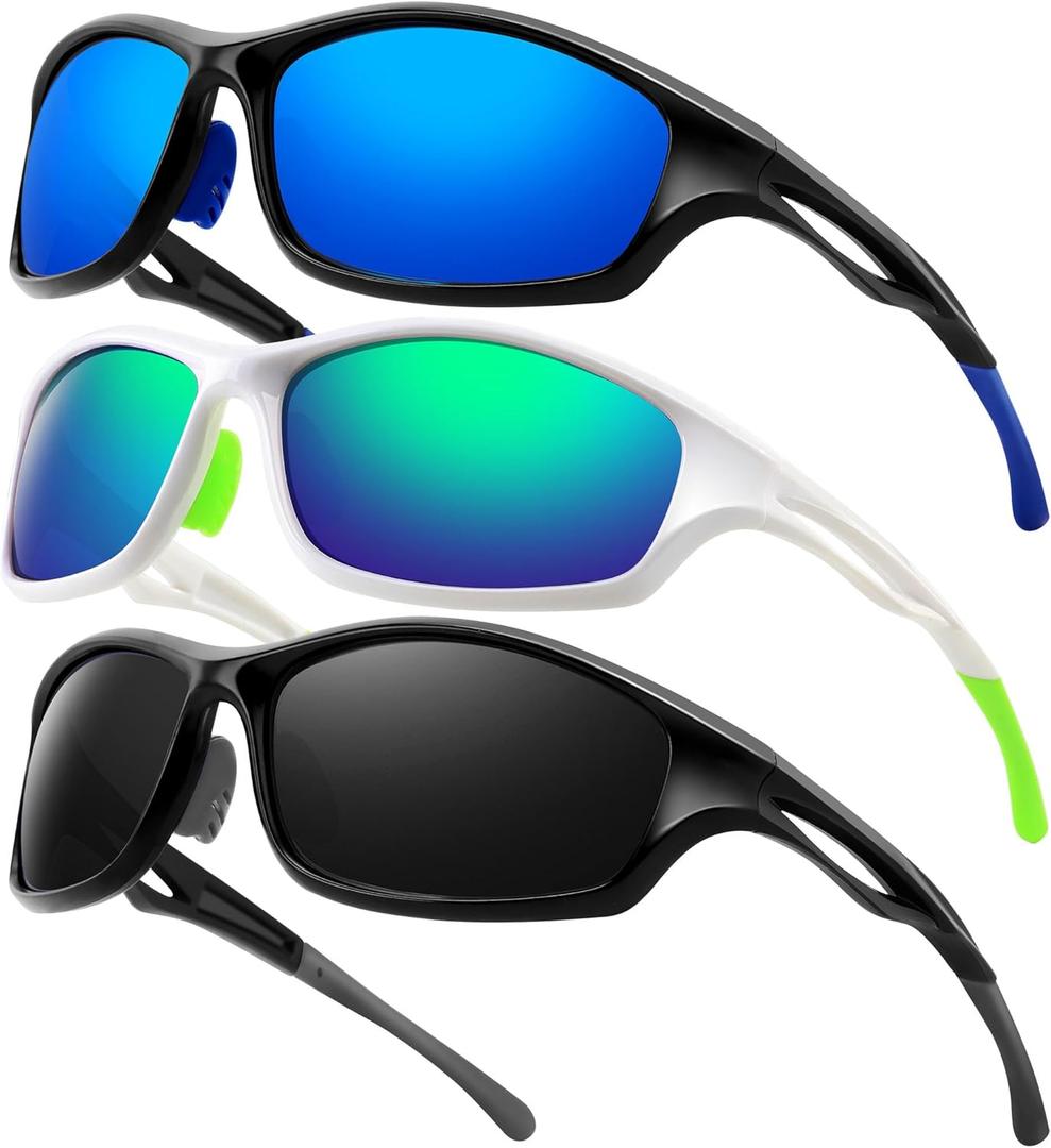 Sports Sunglasses for Men Women: 3 Pack Wraparound Goggles Sports Glasses,UV400 Protection Shades for Cycling Fishing