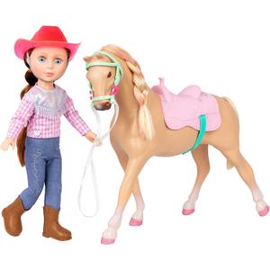 Glitter Girls Jaime Doll & Jumper Horse | 14 inch Equestrian Doll Wearing Clothes & Boots and Horse with Tan Coat and Pink Saddle - Toys for Girls 3+ Years Old