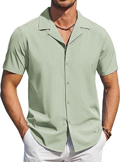 COOFANDY Mens Short Sleeve Shirts Casual Button Down Shirts Cuban Textured Summer Beach Shirts Size M